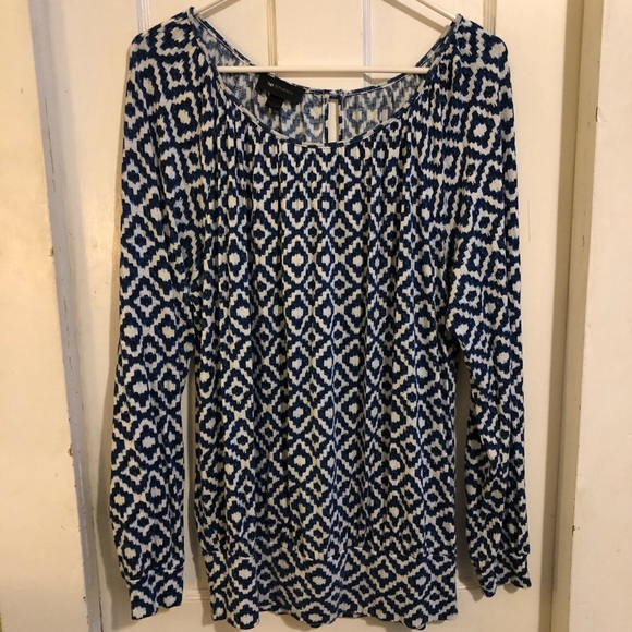 AB Studio Tops - AB Studio Blue White Diamond Blouse Shirt Sz Large